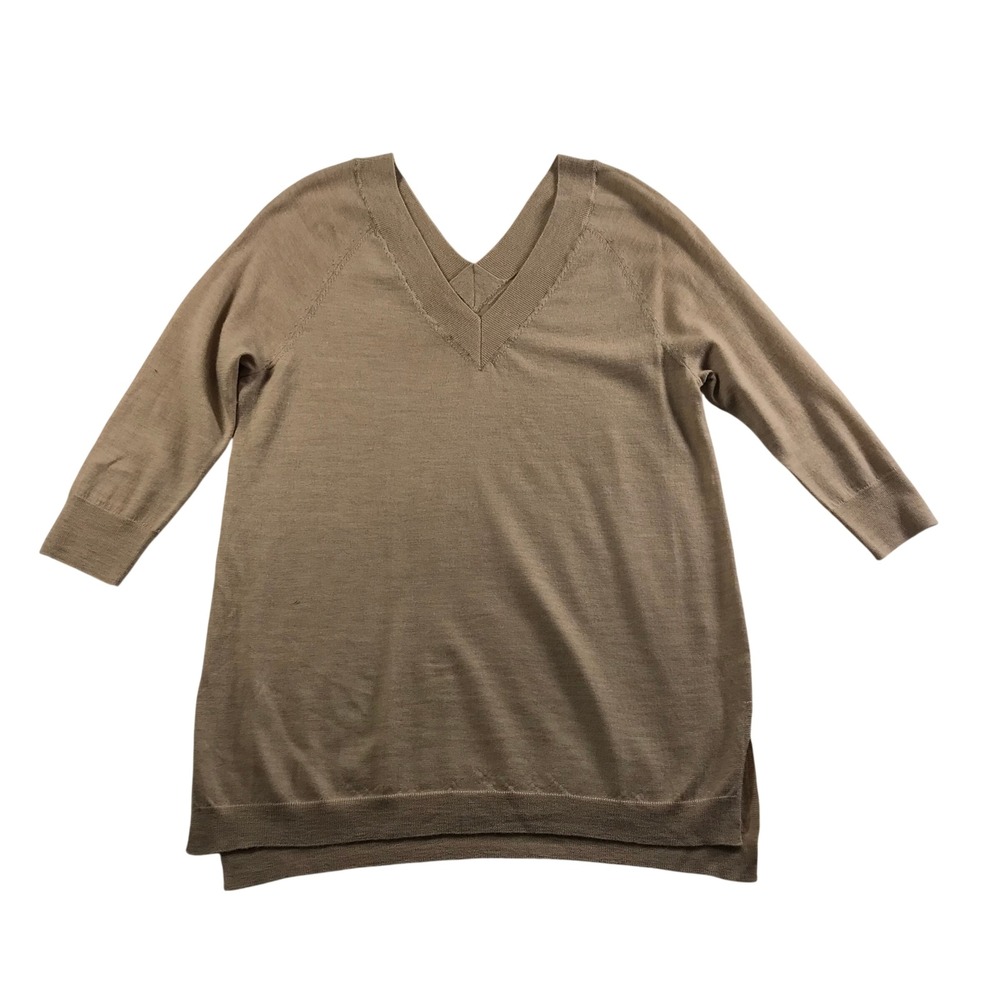 Anthropologie Moth Tan 100% Extra Fine Merino Wool V-Neck Tunic Sweater M